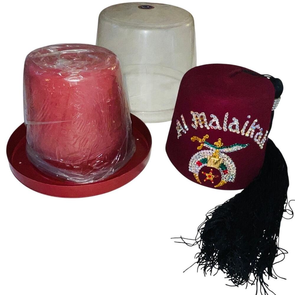 Vintage Shriner's Al Malaikah Rhinestone Fez Hat w/ Custom Hard Case -‎ LASFCO